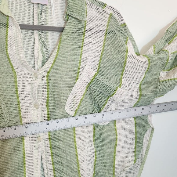 Out From Under Green and White Stripe Boxy Cropped Buttondown Shirt Size XS