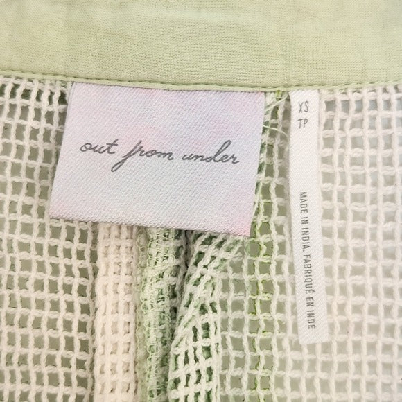 Out From Under Green and White Stripe Boxy Cropped Buttondown Shirt Size XS