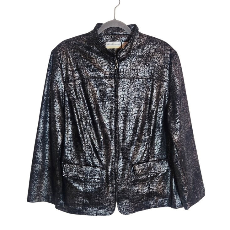 Alfred Dunner Metallic Silver and Black Faux Crocodile Jacket Size 16W