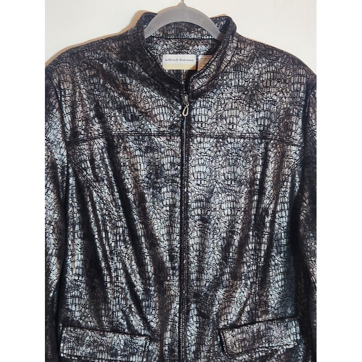 Alfred Dunner Metallic Silver and Black Faux Crocodile Jacket Size 16W