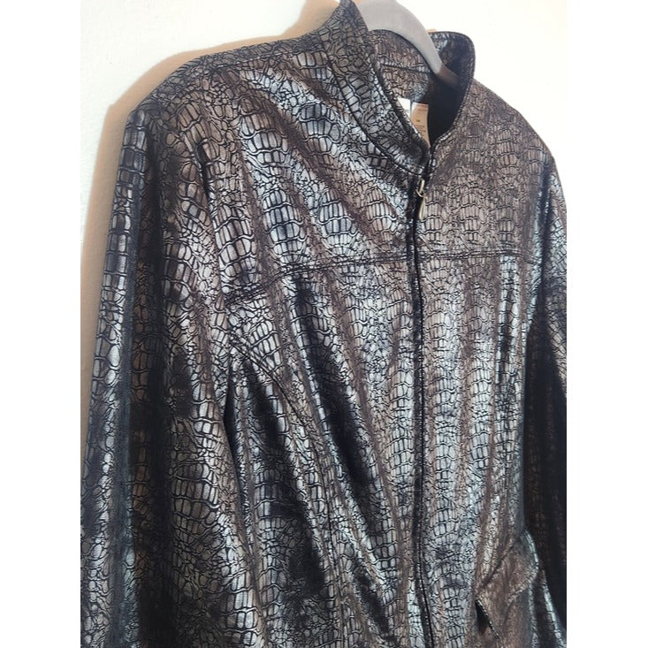 Alfred Dunner Metallic Silver and Black Faux Crocodile Jacket Size 16W
