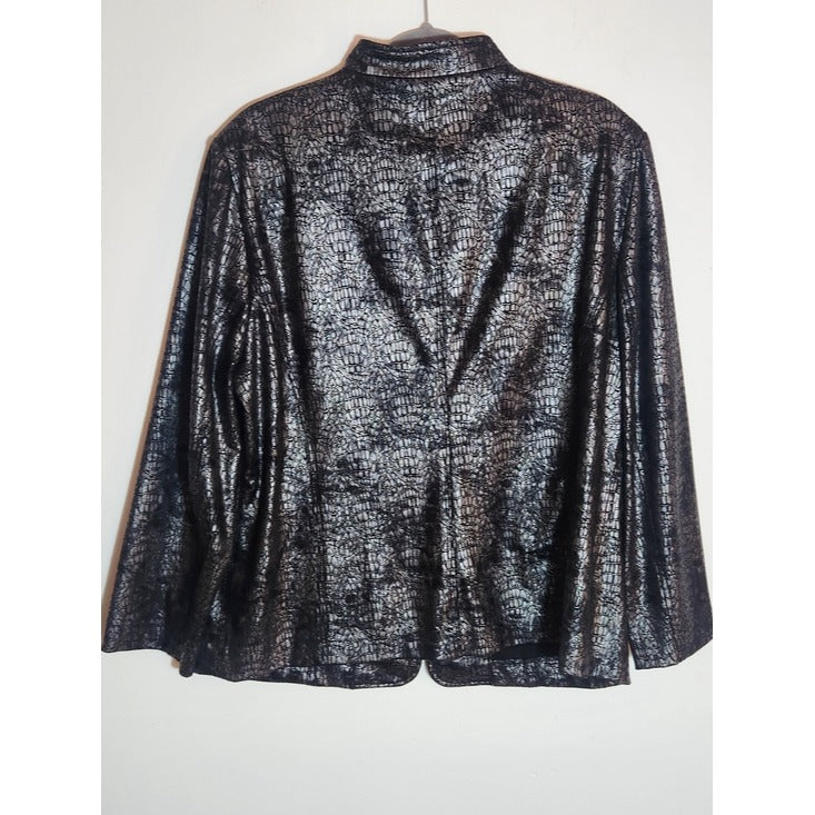 Alfred Dunner Metallic Silver and Black Faux Crocodile Jacket Size 16W
