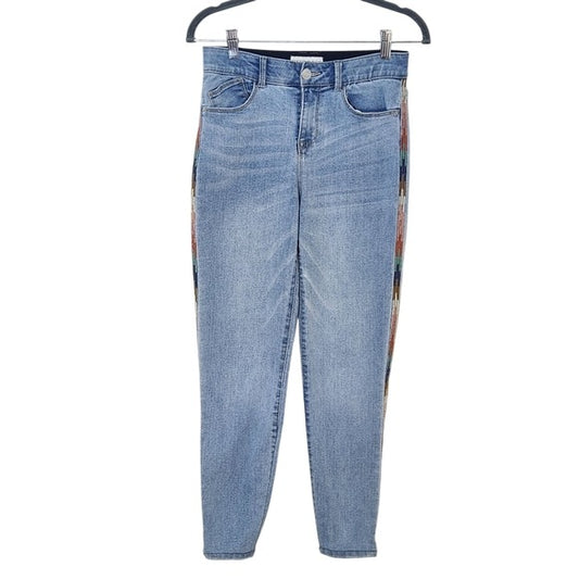 Knox Rose Boho Skinny Jeans with Multicolor Embroidered Stripes Size 2