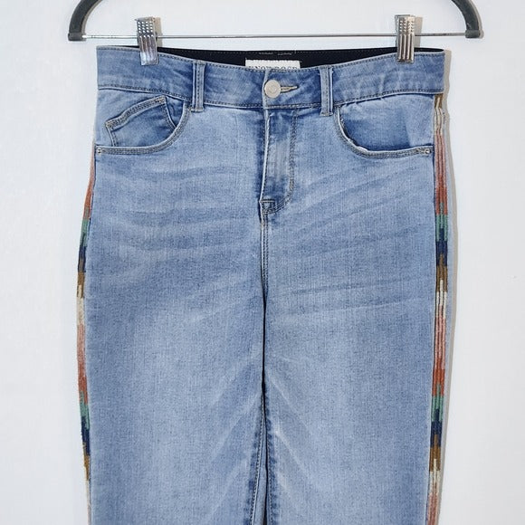 Knox Rose Boho Skinny Jeans with Multicolor Embroidered Stripes Size 2