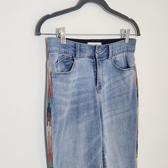 Knox Rose Boho Skinny Jeans with Multicolor Embroidered Stripes Size 2