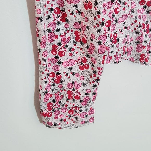 Angie Pink and White Cherry Print Southwestern Button Up Top Size XL NWT