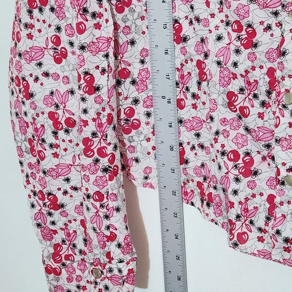 Angie Pink and White Cherry Print Southwestern Button Up Top Size XL NWT