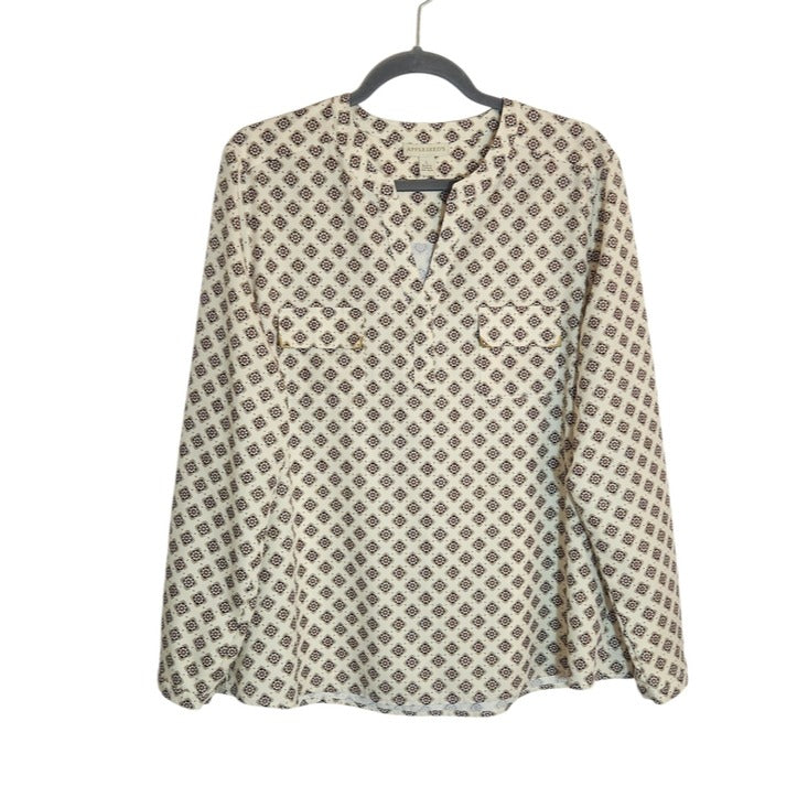 Appleseed's Cream and Brown Medallion Print Blouse Size Large