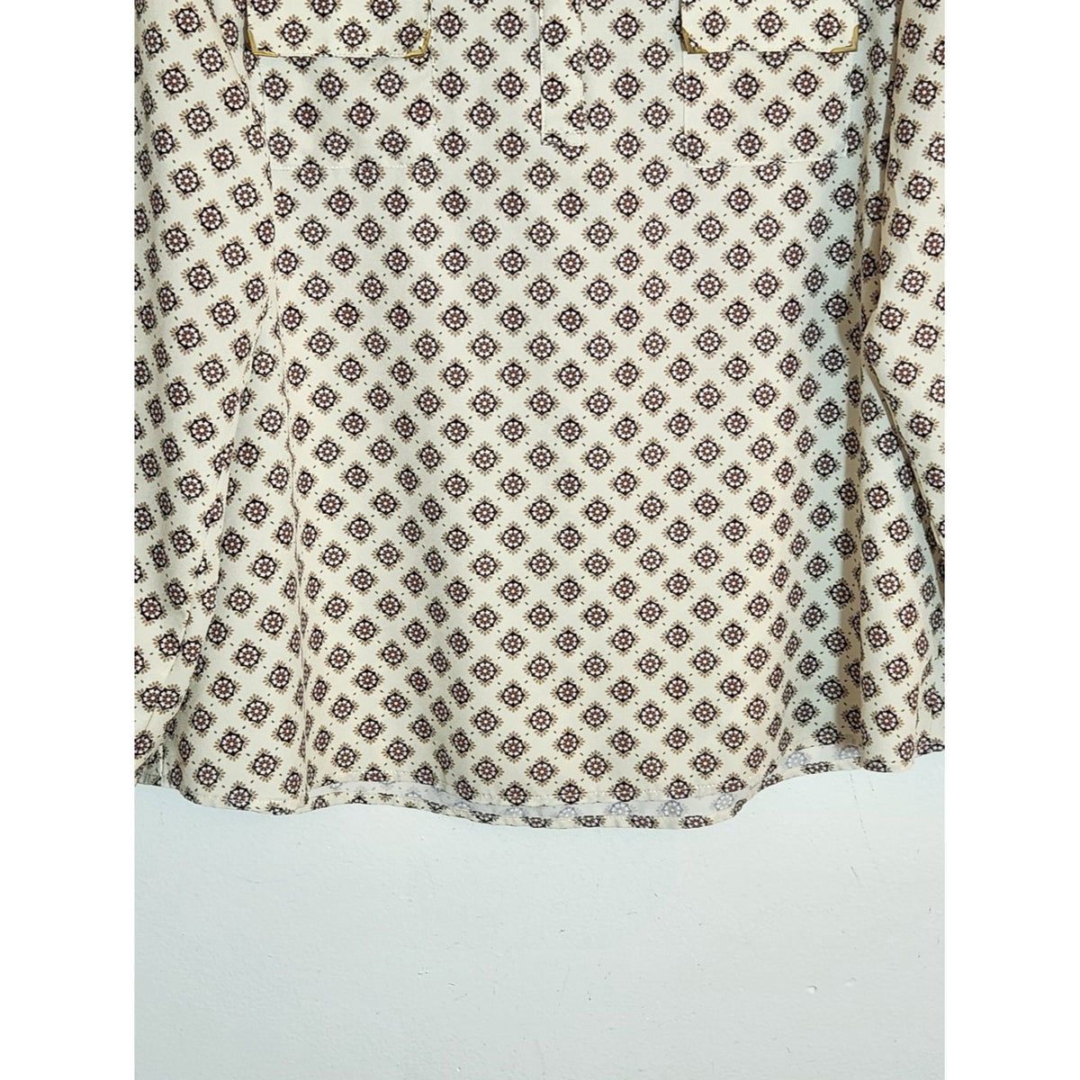 Appleseed's Cream and Brown Medallion Print Blouse Size Large