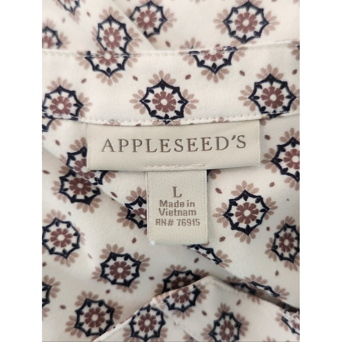 Appleseed's Cream and Brown Medallion Print Blouse Size Large