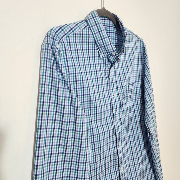J. Crew Men's Blue Plaid Shirt Size Medium Blue The Offshore Performance Shirt