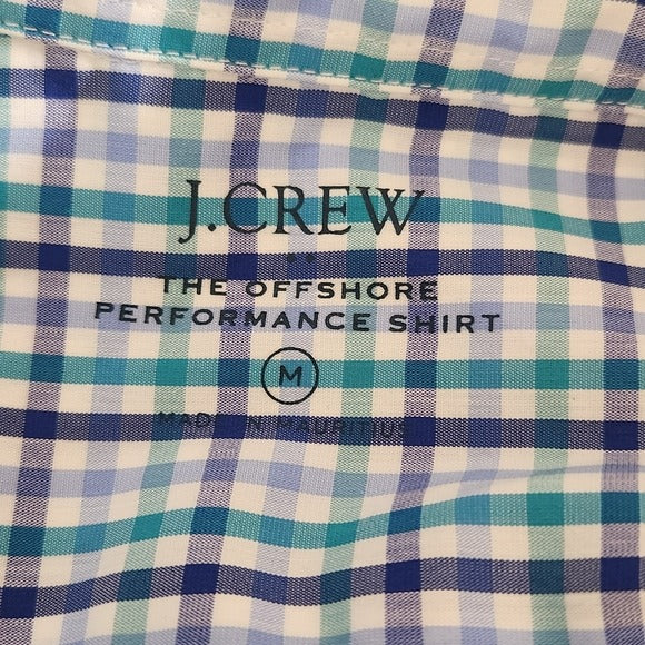 J. Crew Men's Blue Plaid Shirt Size Medium Blue The Offshore Performance Shirt