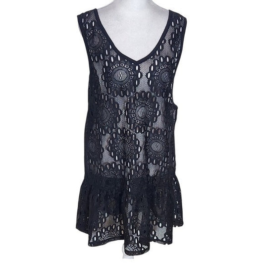 Miken Swim Black Lace Swim Cover-Up NWT Size XL Black Swim Cover