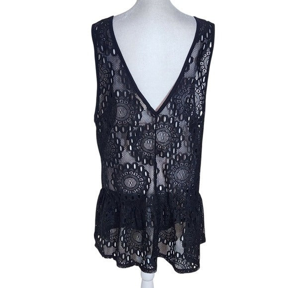 Miken Swim Black Lace Swim Cover-Up NWT Size XL Black Swim Cover