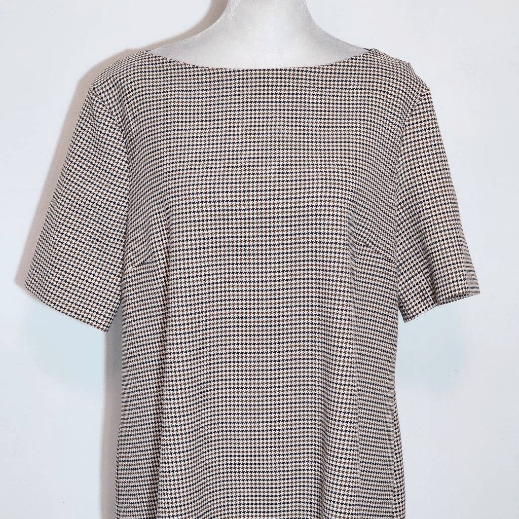 Zara Brown and Black Houndstooth Mini Shift Dress Size Large Preppy Mini Dress