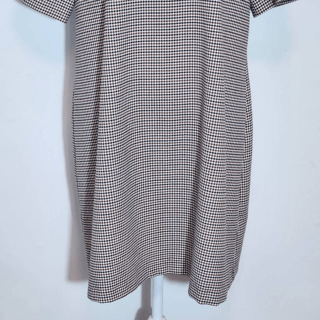 Zara Brown and Black Houndstooth Mini Shift Dress Size Large Preppy Mini Dress