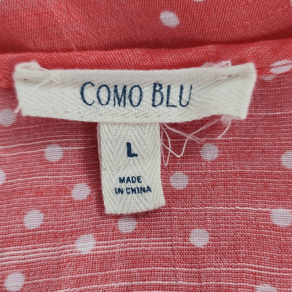 Como Blu Coral Pink Polka Dot Blouse with Cutout Detail Size Large Coral Top