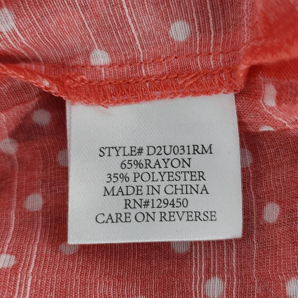 Como Blu Coral Pink Polka Dot Blouse with Cutout Detail Size Large Coral Top