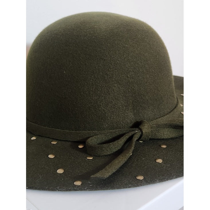 Cappelli Army Green 100% Wool Studded Hat One Size