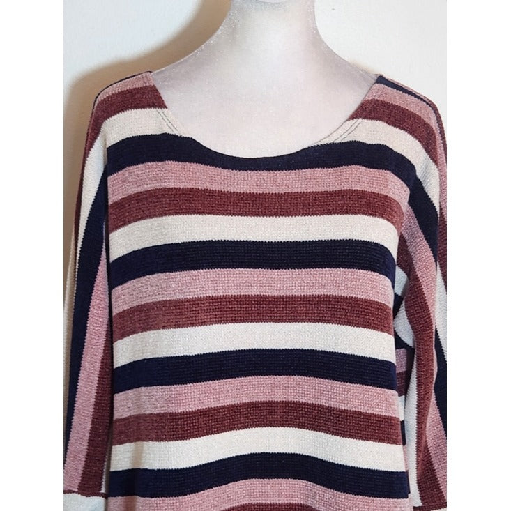 Chenault Pink and Navy Striped Chenille Pullover Size Large