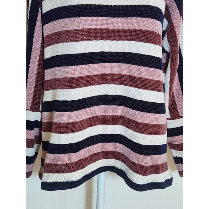 Chenault Pink and Navy Striped Chenille Pullover Size Large