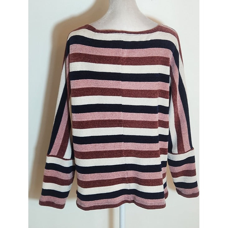 Chenault Pink and Navy Striped Chenille Pullover Size Large