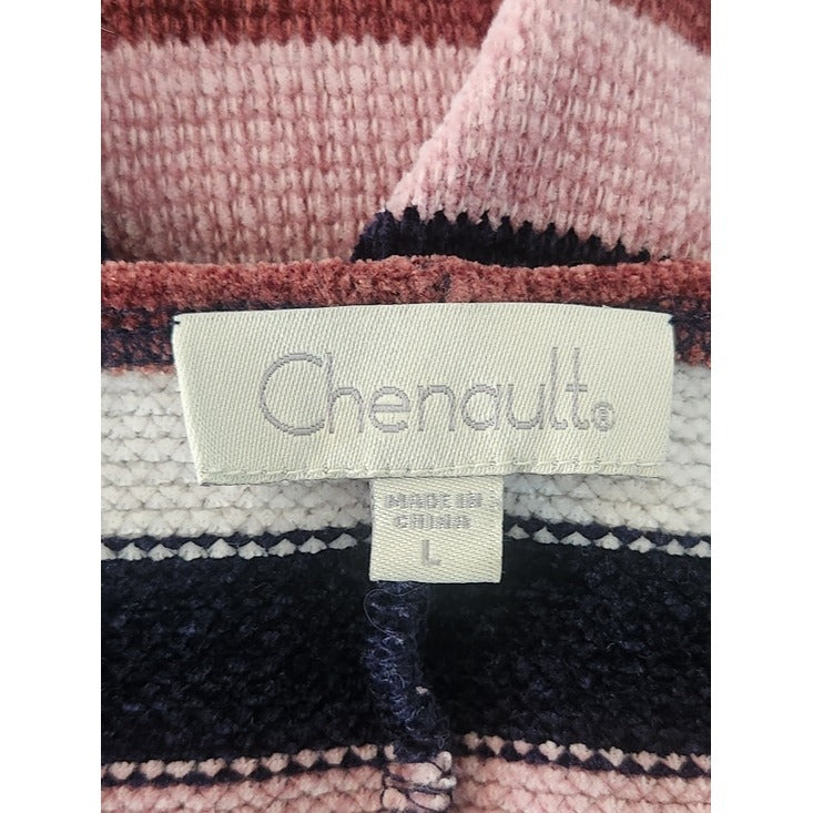 Chenault Pink and Navy Striped Chenille Pullover Size Large