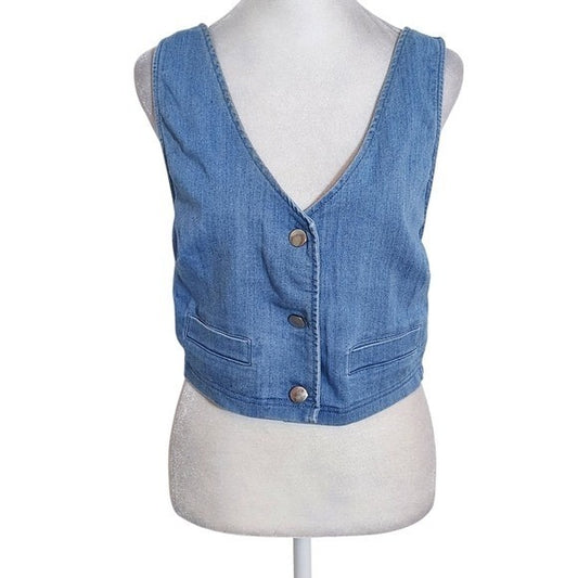 Denim Blvd. Denim Button-Up Vest with Strappy Back NWT Sz Large Cropped Vest