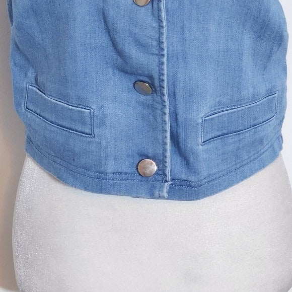 Denim Blvd. Denim Button-Up Vest with Strappy Back NWT Sz Large Cropped Vest