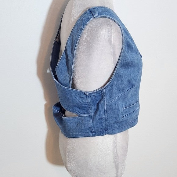 Denim Blvd. Denim Button-Up Vest with Strappy Back NWT Sz Large Cropped Vest