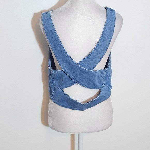Denim Blvd. Denim Button-Up Vest with Strappy Back NWT Sz Large Cropped Vest