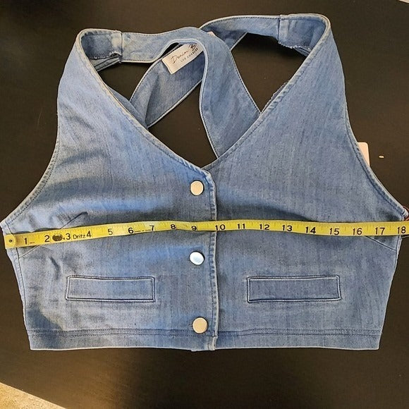 Denim Blvd. Denim Button-Up Vest with Strappy Back NWT Sz Large Cropped Vest