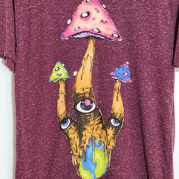 Life Clothing Co. Short Sleeve Burgundy Mushroom Graphic T-Shirt Size Large