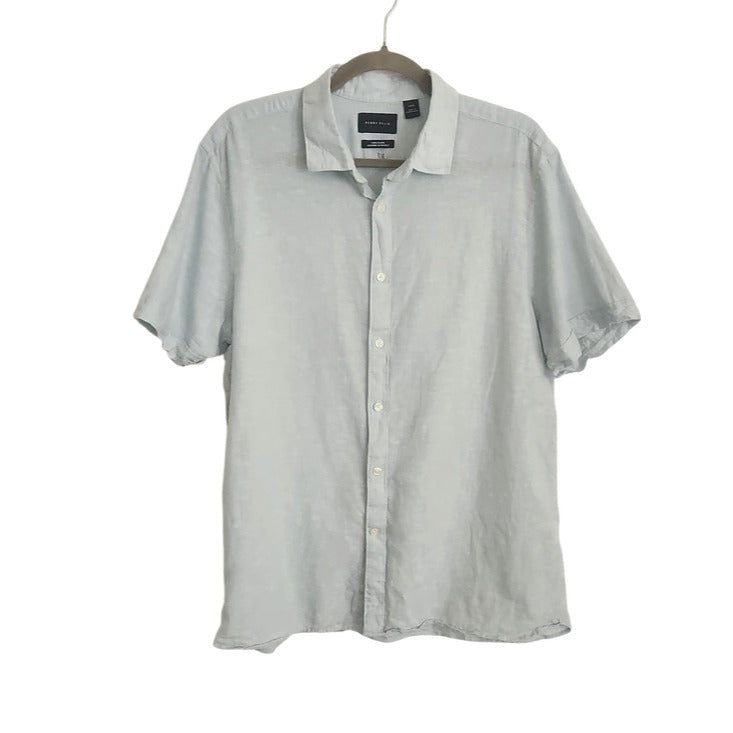 Perry Ellis Light Blue Linen Blend Short Sleeve Button Down Shirt Size Large