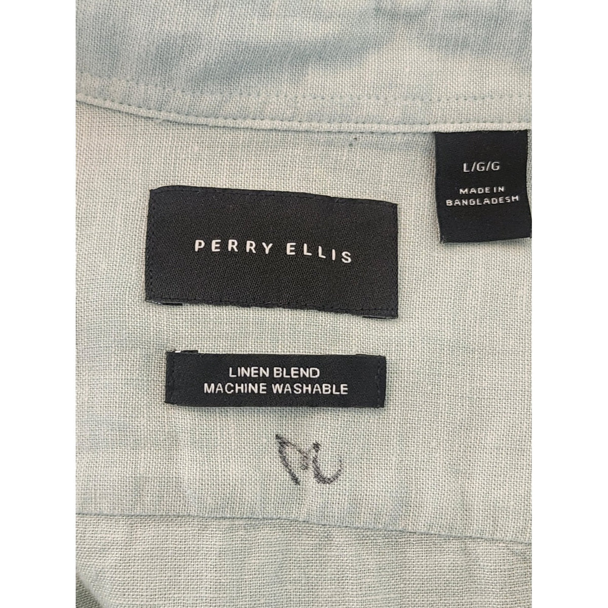 Perry Ellis Light Blue Linen Blend Short Sleeve Button Down Shirt Size Large