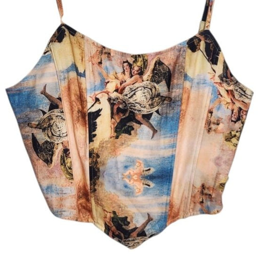 Fasion Nova Multi-Color Museum of Art Corset Top Size XL NWT