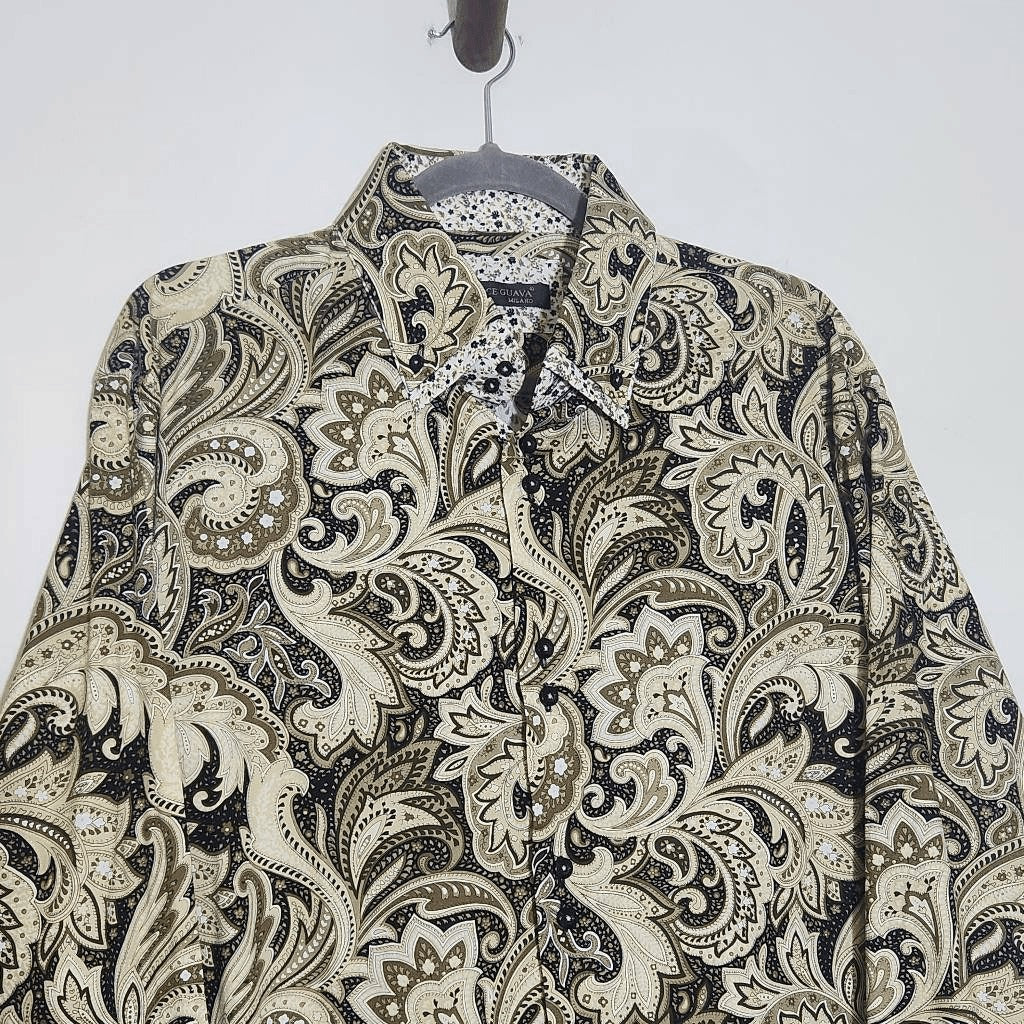Dolce Guava Milano Khaki and Black Paisley Button Down Shirt NWT Size XL 17.5/18