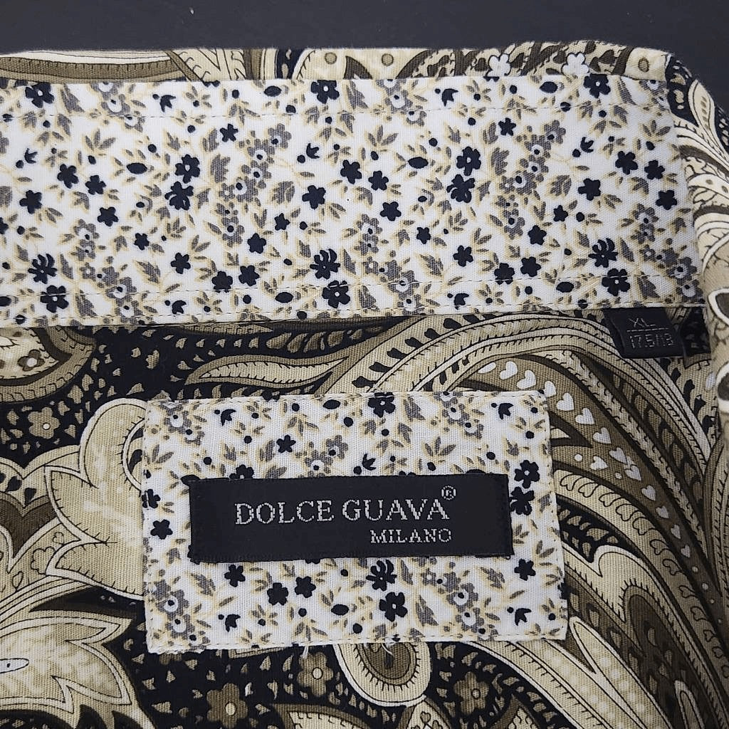 Dolce Guava Milano Khaki and Black Paisley Button Down Shirt NWT Size XL 17.5/18