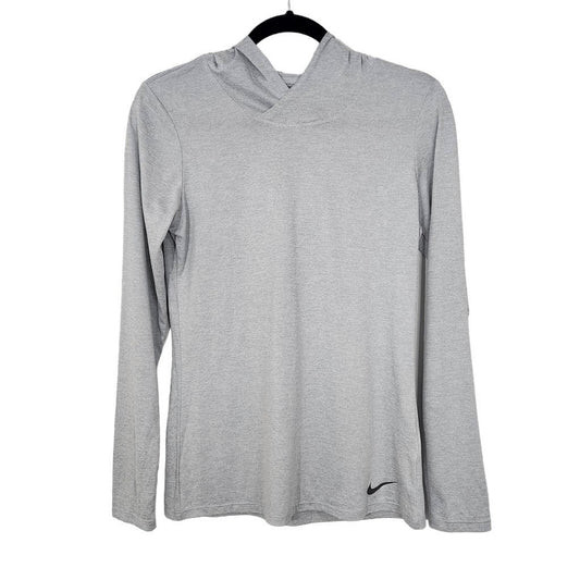 Nike Gray Long Sleeve Tee with Hoodie Size Small Nike Gray Hoodie Logo Top