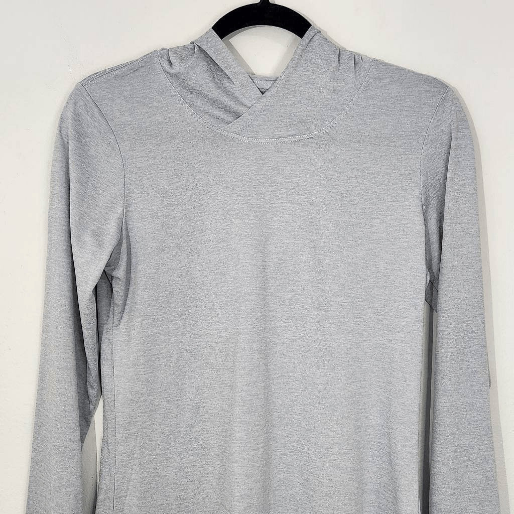 Nike Gray Long Sleeve Tee with Hoodie Size Small Nike Gray Hoodie Logo Top