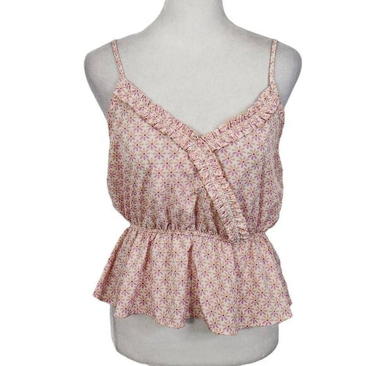 Lily White Pink Floral Cropped Tank Top Size Large Cottagecore Pink Tank Top
