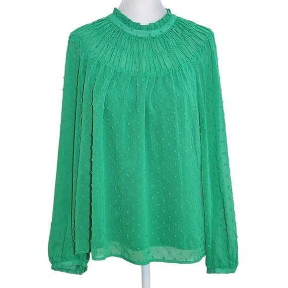 J. Crew Long Sleeve Green Swiss Dot Blouse Size Medium Preppy Green Women's Top