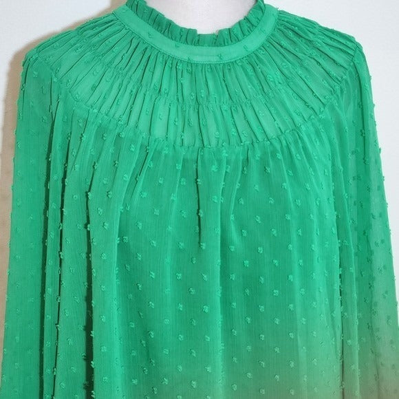 J. Crew Long Sleeve Green Swiss Dot Blouse Size Medium Preppy Green Women's Top