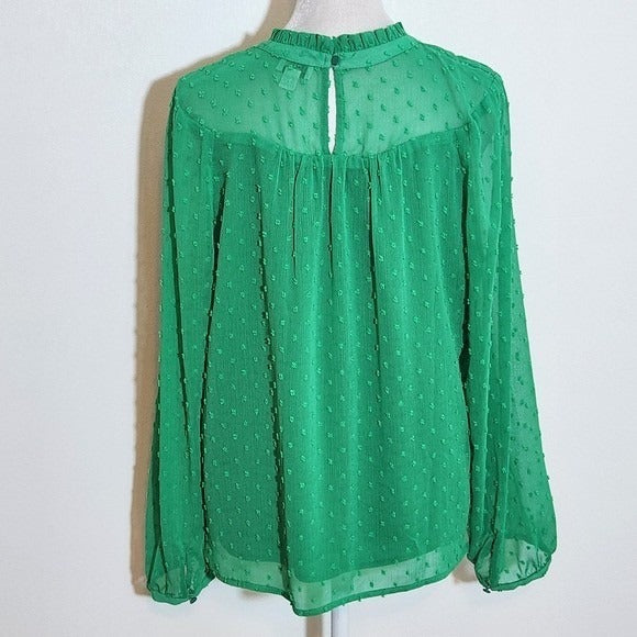 J. Crew Long Sleeve Green Swiss Dot Blouse Size Medium Preppy Green Women's Top