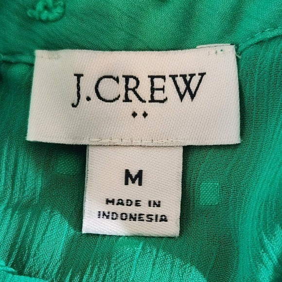 J. Crew Long Sleeve Green Swiss Dot Blouse Size Medium Preppy Green Women's Top