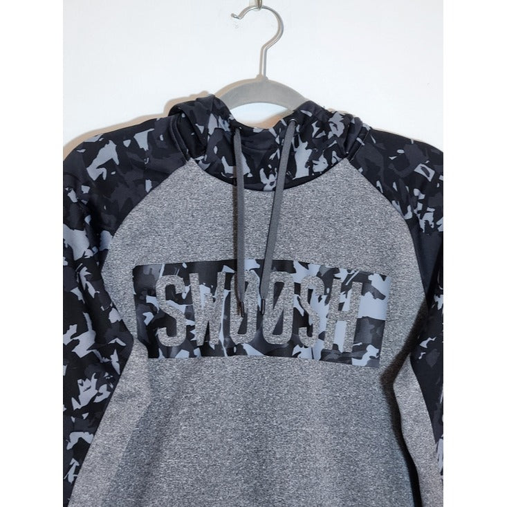 Nike Mens Gray and Black Camo Swoosh Hoodie Pullover Size Medium