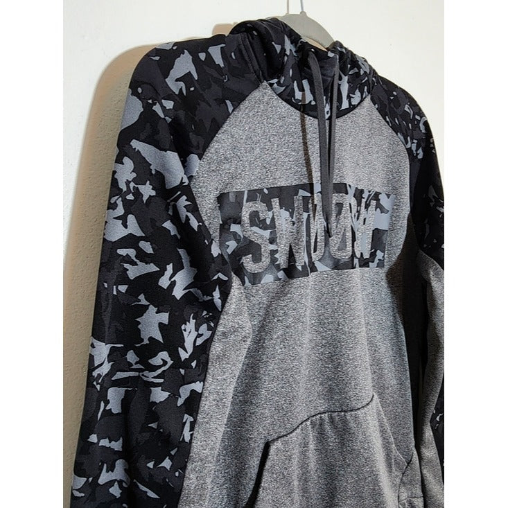 Nike Mens Gray and Black Camo Swoosh Hoodie Pullover Size Medium