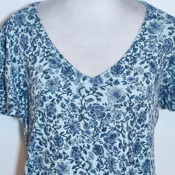 J. Jill Blue Floral Slub Knit V-Neck Tee Size XS Petite J. Jill Blue Floral Tee