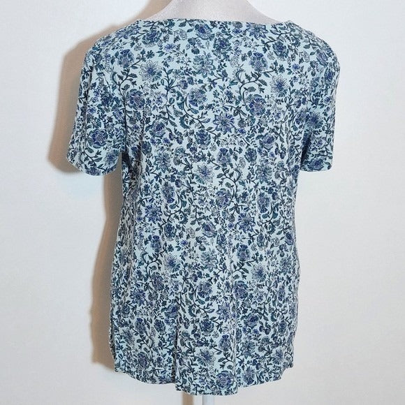 J. Jill Blue Floral Slub Knit V-Neck Tee Size XS Petite J. Jill Blue Floral Tee