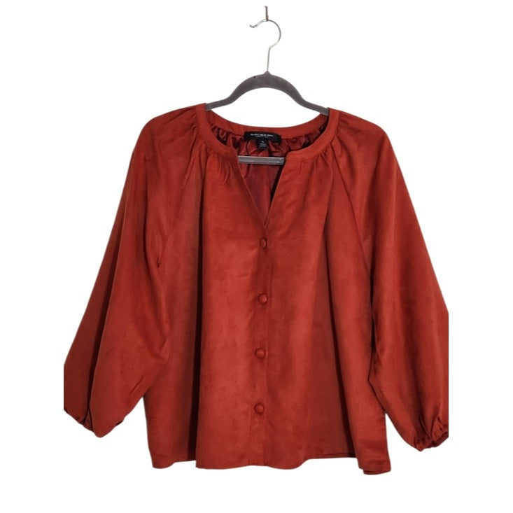 Marc New York Rust Red Sueded Button Up Blouse Size XL